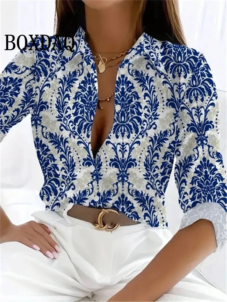 2024 Leopard Print Pattern Lapel Button Women's Shirt 3D Printed Casual Fashion Long Sleeve Button Shirts New Spring Clothes Top