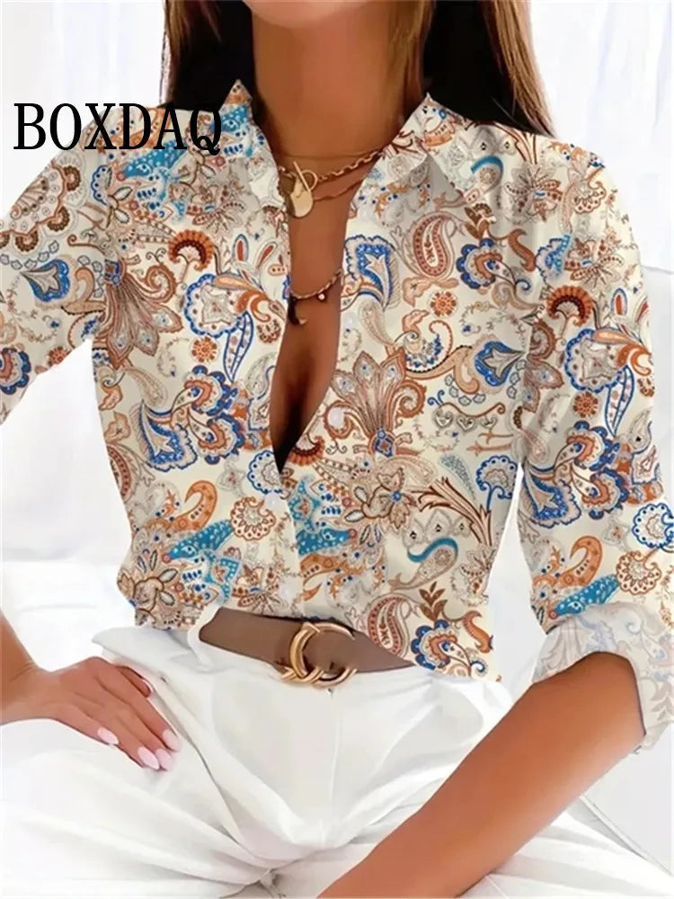 2024 Leopard Print Pattern Lapel Button Women's Shirt 3D Printed Casual Fashion Long Sleeve Button Shirts New Spring Clothes Top