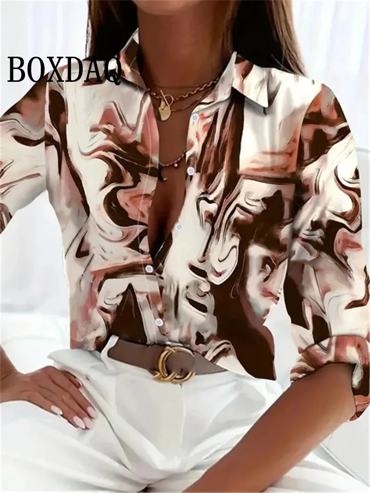 2024 Leopard Print Pattern Lapel Button Women's Shirt 3D Printed Casual Fashion Long Sleeve Button Shirts New Spring Clothes Top