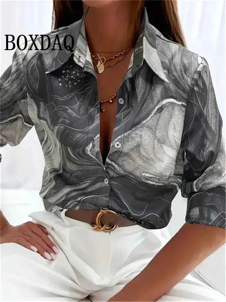 2024 Leopard Print Pattern Lapel Button Women's Shirt 3D Printed Casual Fashion Long Sleeve Button Shirts New Spring Clothes Top