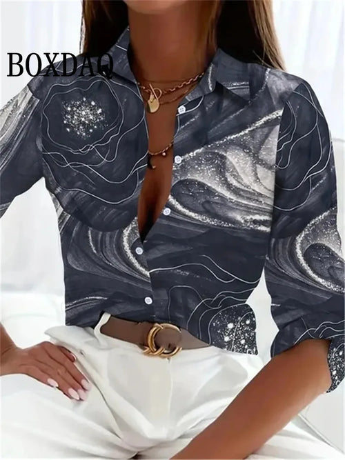 2024 Leopard Print Pattern Lapel Button Women's Shirt 3D Printed Casual Fashion Long Sleeve Button Shirts New Spring Clothes Top