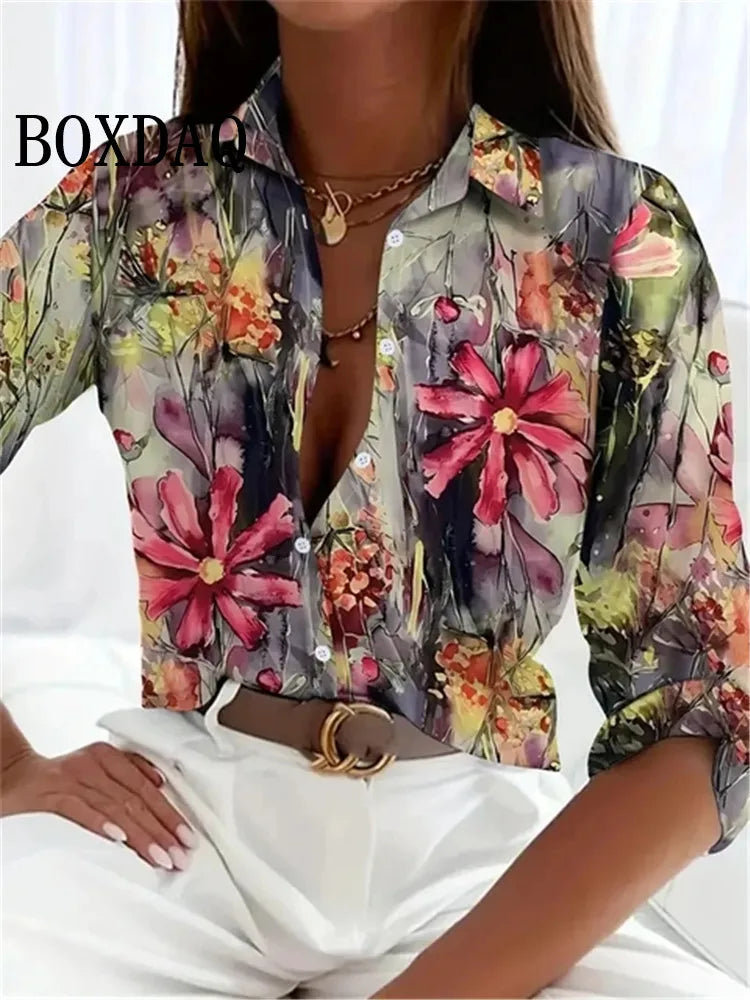 2024 Leopard Print Pattern Lapel Button Women's Shirt 3D Printed Casual Fashion Long Sleeve Button Shirts New Spring Clothes Top