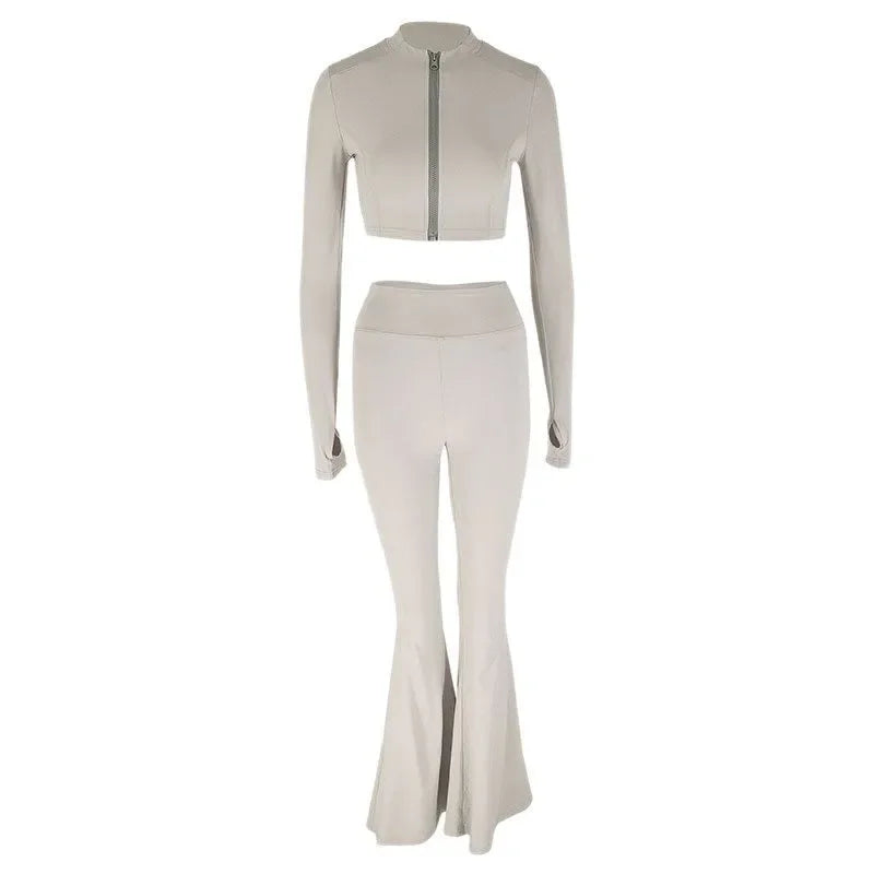 Women's Sporty Casual Zipper Open Cardigan Small Collar Top with Slimming Pants Set AE Origin China New Cross-Border Model