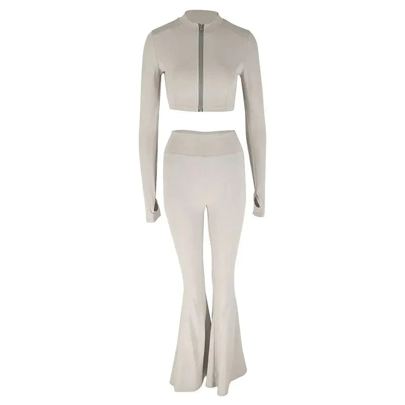 Women's Sporty Casual Zipper Open Cardigan Small Collar Top with Slimming Pants Set AE Origin China New Cross-Border Model