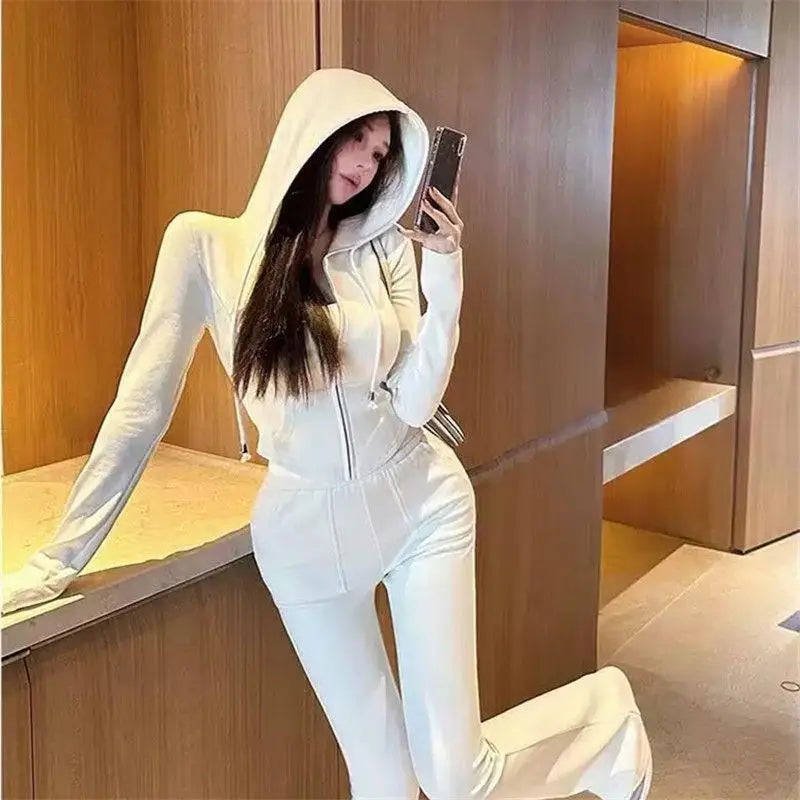 Spring New Spor Slim Fit Top Coat Casual High Waist Long Pants Two Piece Set Women's Long Sve Faion Ensemble