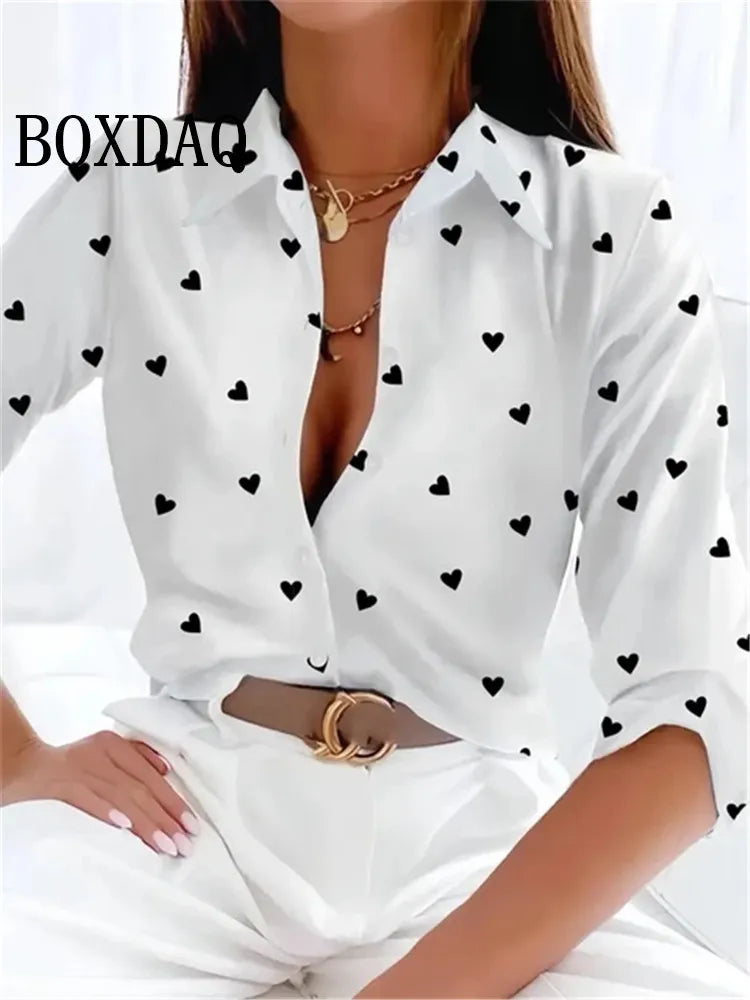 2024 Leopard Print Pattern Lapel Button Women's Shirt 3D Printed Casual Fashion Long Sleeve Button Shirts New Spring Clothes Top