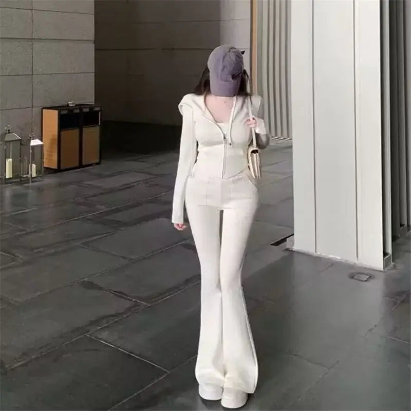Spring New Spor Slim Fit Top Coat Casual High Waist Long Pants Two Piece Set Women's Long Sve Faion Ensemble